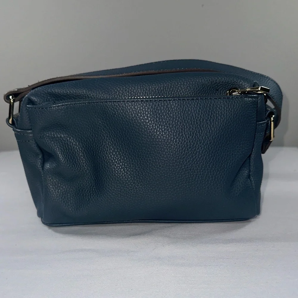 Nanette Lepore Riya Camera Bag Pebbled Vegan Leather Crossbody Deep Dusty Blue
